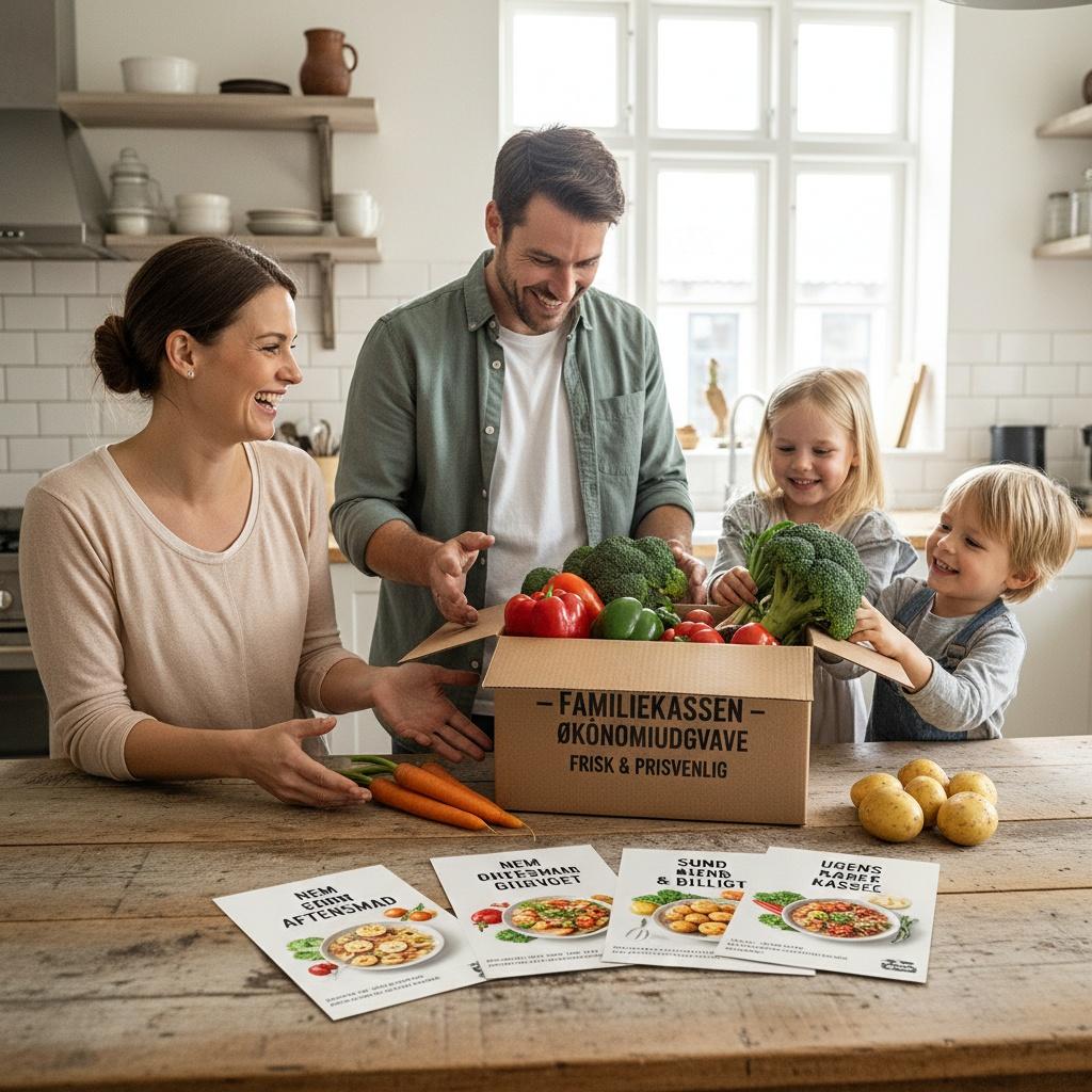 Familie pakker budgetvenlig måltidskasse